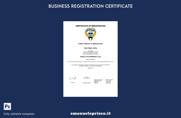 certificato di registrazione aziendale del Kuwait in stile verificato modello Wo